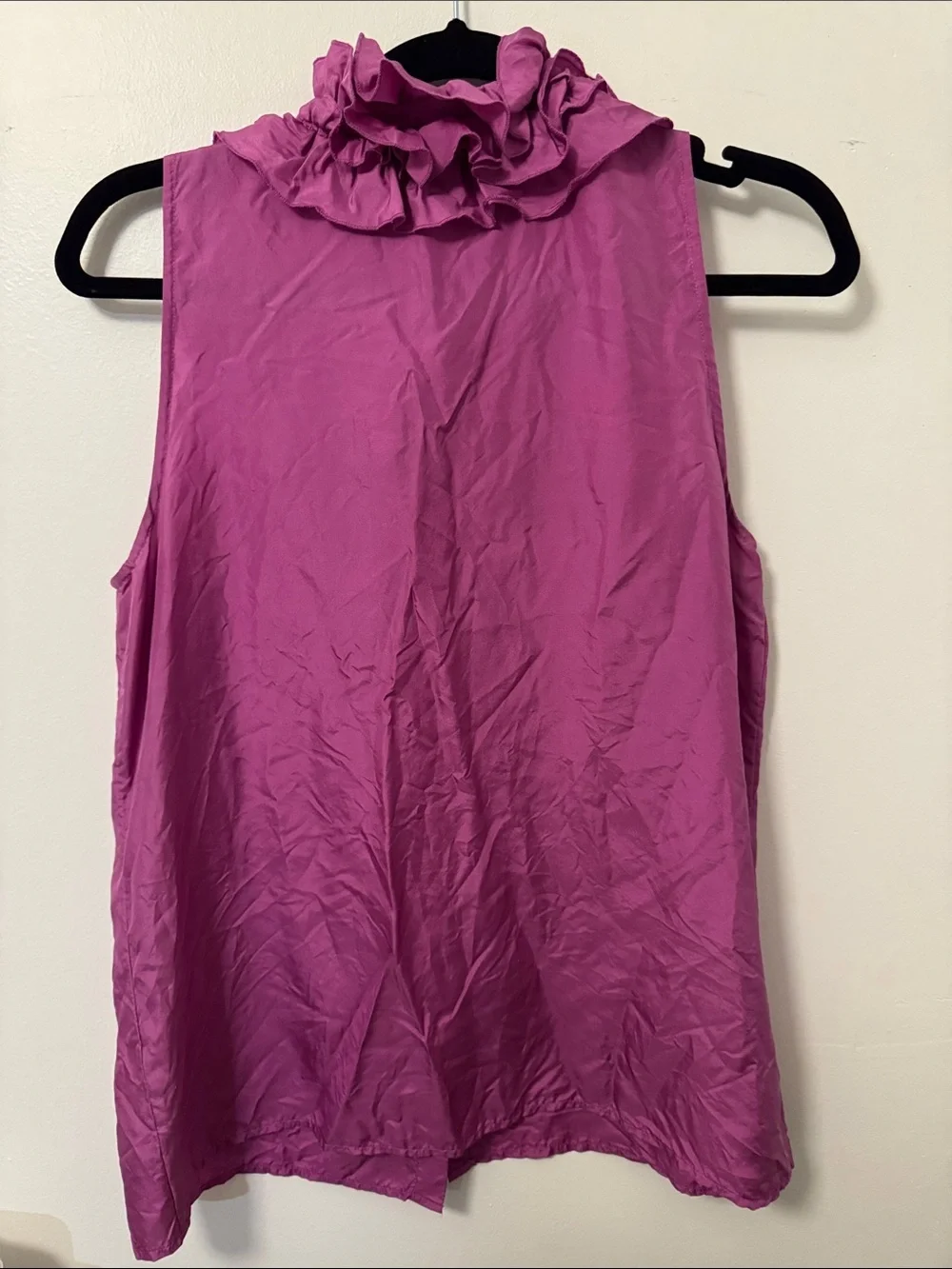 J. Crew Sleeveless Ruffle Button-Front Blouse in Magenta